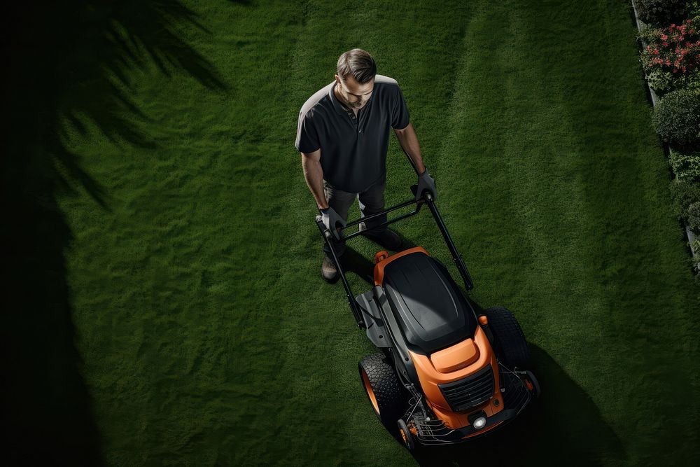 Man mowing grass lawn mower adult.