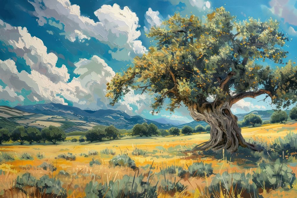 Mediterranean olive field tree landscape.