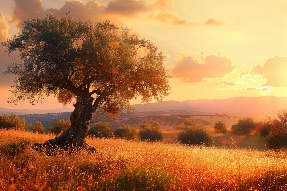 Mediterranean olive field tree landscape.