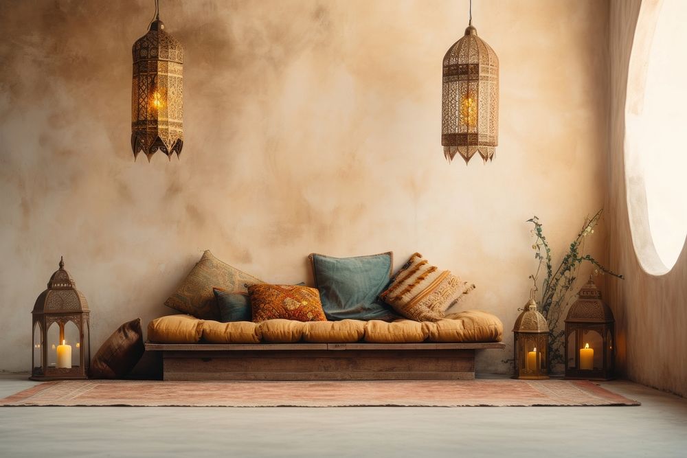 Interior space decorated in Bohemian style architecture furniture building.