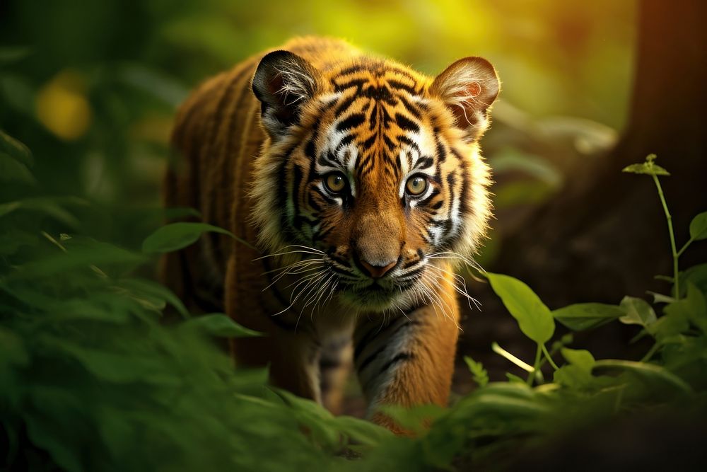 Wild tiger cub wildlife animal mammal.