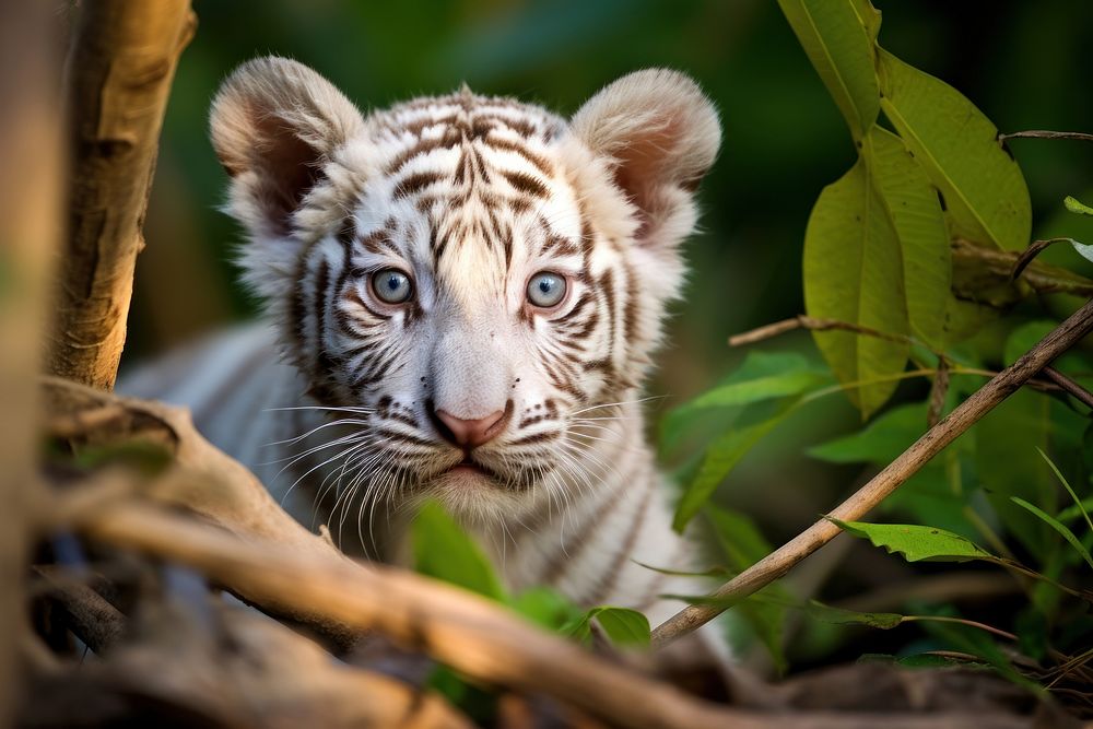 Wild White tiger cub wildlife animal mammal.