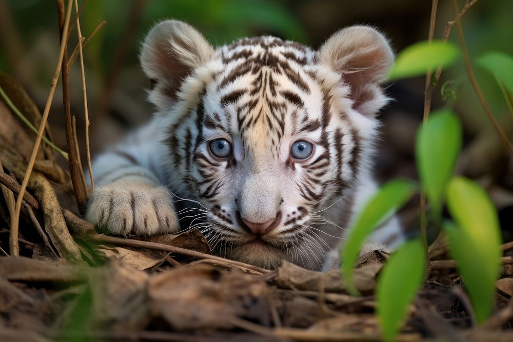 Wild White tiger cub wildlife animal mammal.