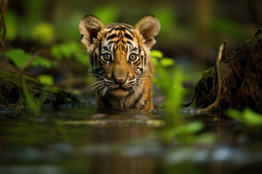 Wild Bengal tiger cub wildlife outdoors animal.