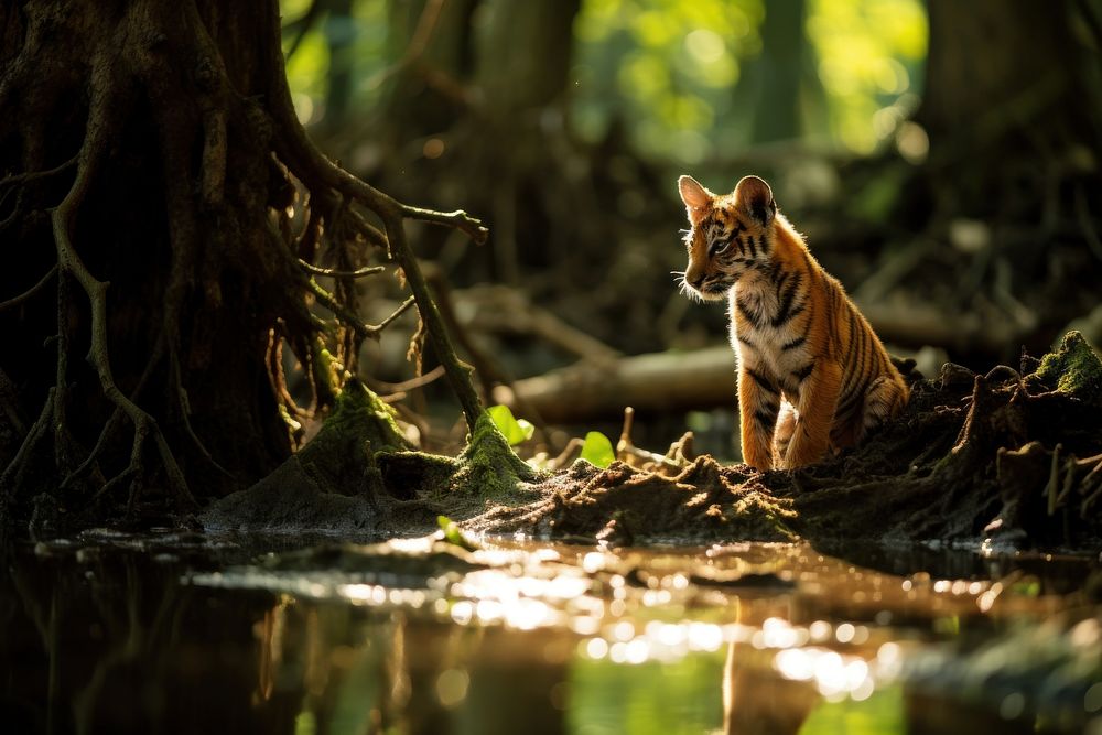 Wild Bengal tiger cub wildlife outdoors animal.