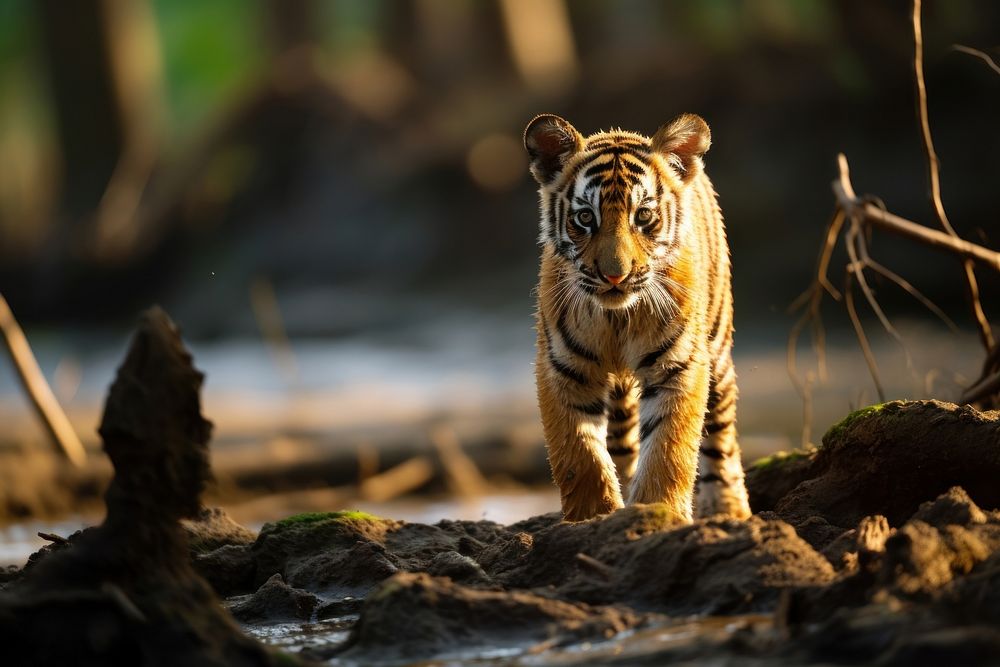 Wild Bengal tiger cub wildlife animal mammal.