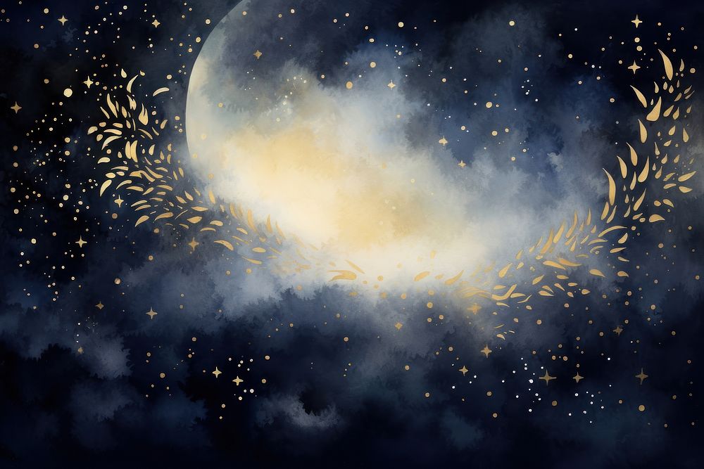 Moon in night sky watercolor background space backgrounds astronomy.