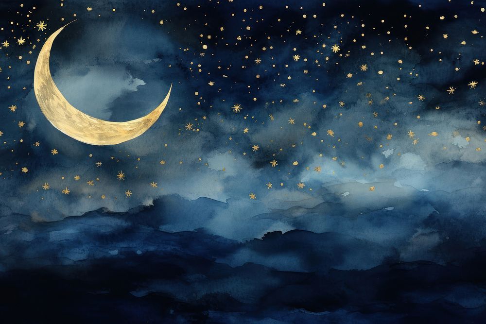 Moon in night sky watercolor background backgrounds astronomy outdoors.