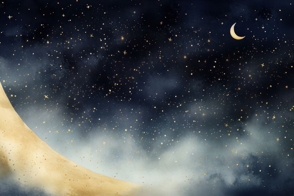 Moon in night sky watercolor background space backgrounds astronomy.