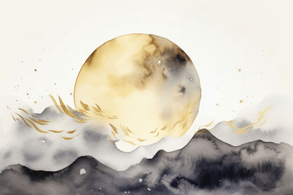 Moon watercolor background astronomy painting nature.