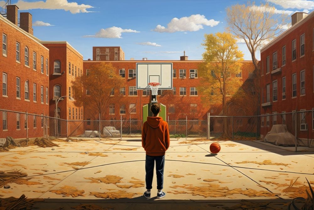 Basketball court sports person city.