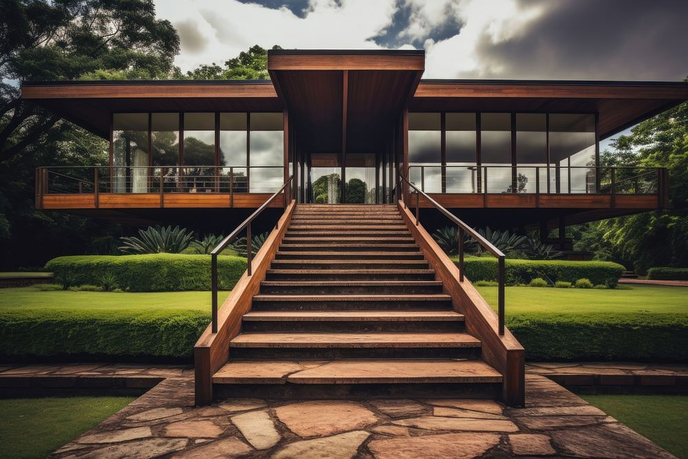 Mid century modern house architecture staircase building.