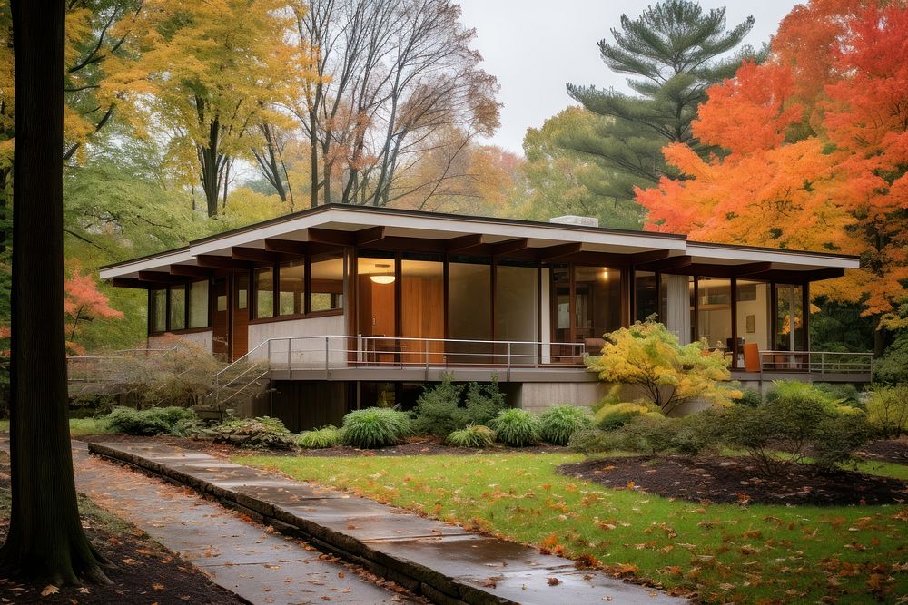 Mid century modern house architecture building outdoors.
