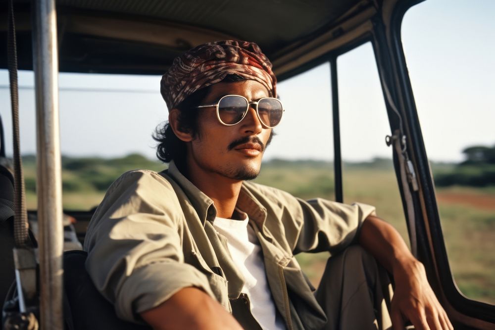 Asian man sunglasses portrait travel.