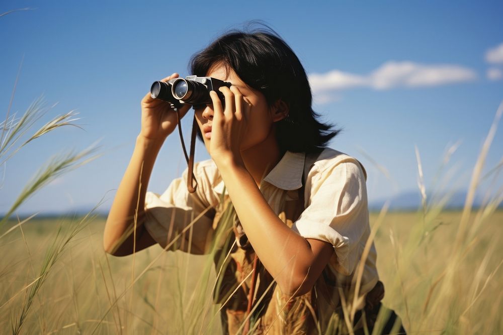 Woman using Binoculars binoculars camera photo.
