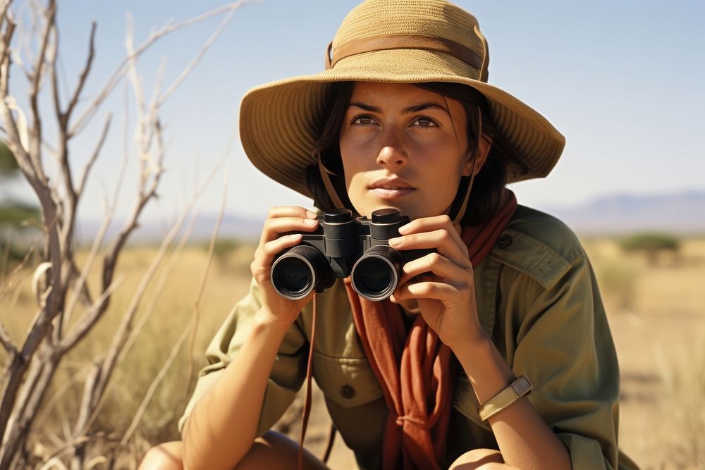Woman using Binoculars binoculars portrait camera.