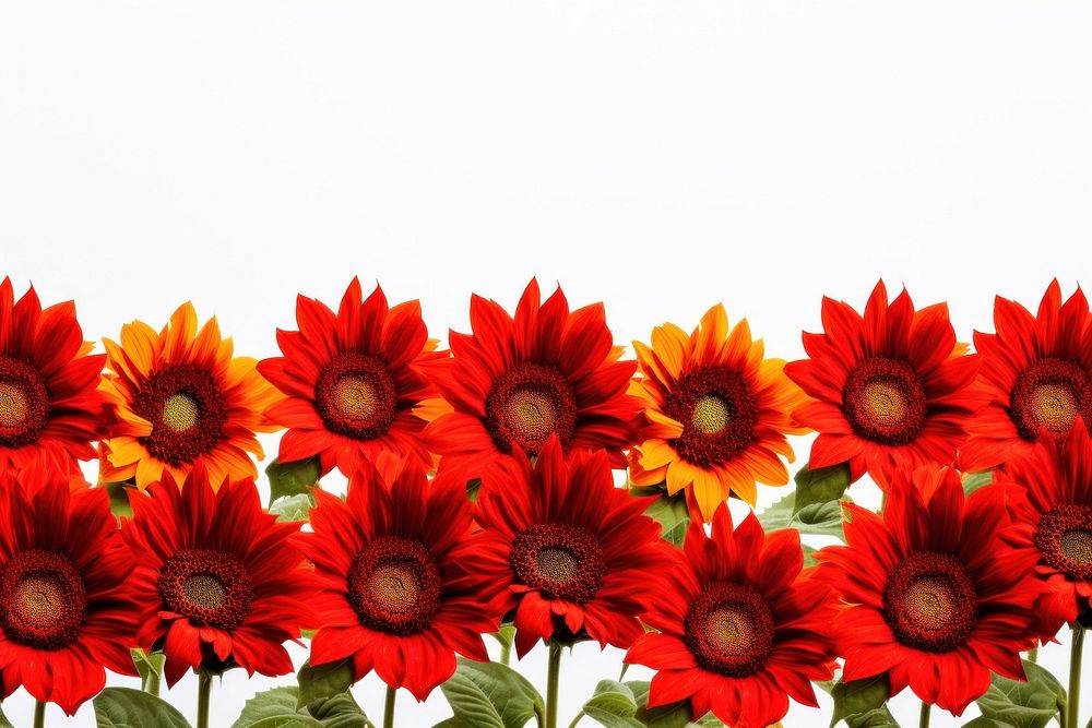 Prado red sunflowers field backgrounds plant inflorescence.