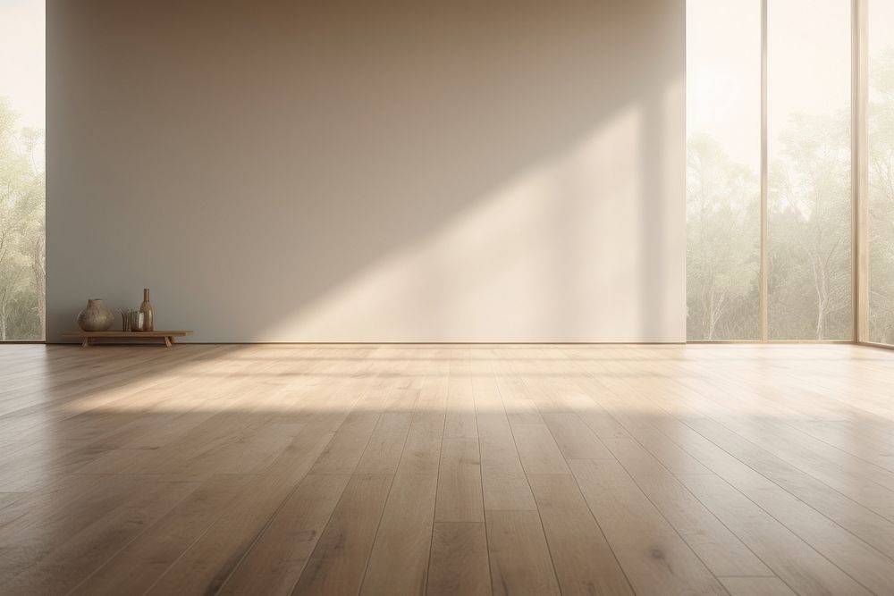 A room interior with large window flooring shadow light.