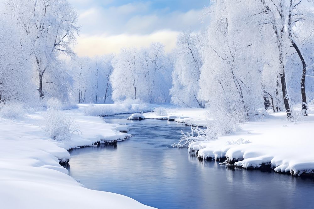 Snow river landscapes outdoors nature white.