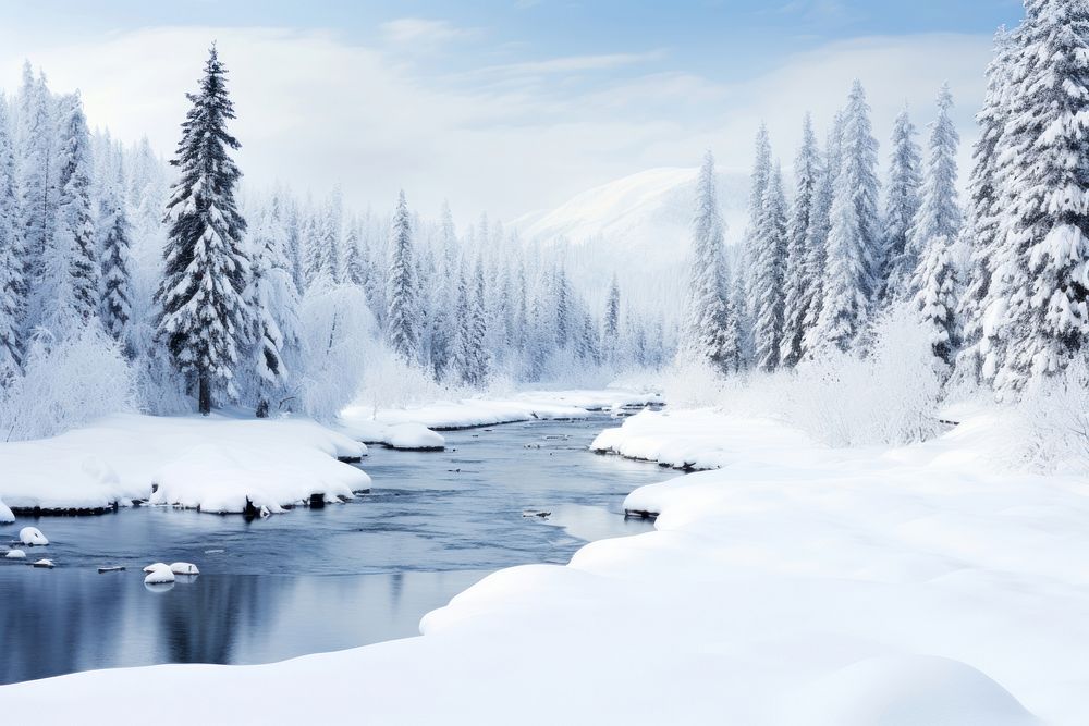Snow river landscapes outdoors winter nature.