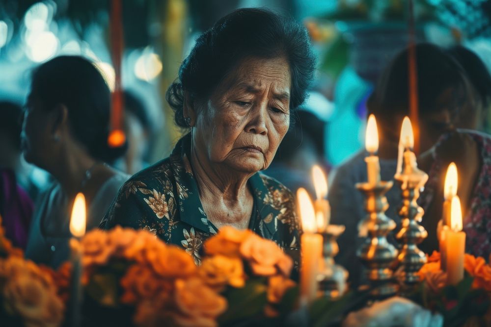 Thai people crying candle adult contemplation.