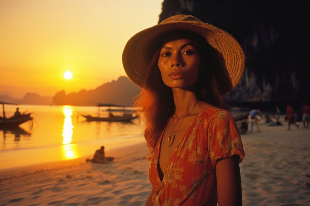 Thai woman portrait outdoors sunset.