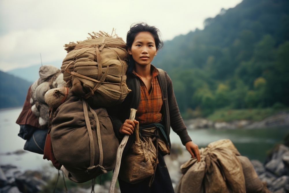 Thai woman bagpacker backpack outdoors nature.
