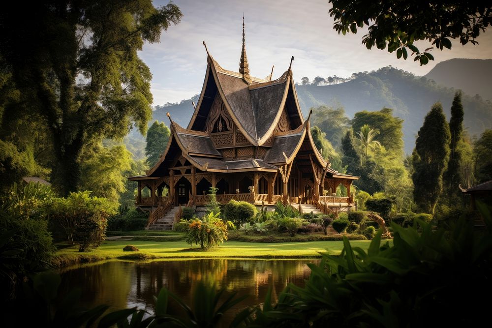 Wood architecture Thai tradition landscape building outdoors.
