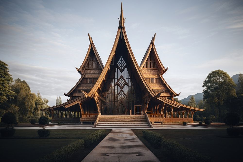 Wood architecture Thai tradition building outdoors temple.