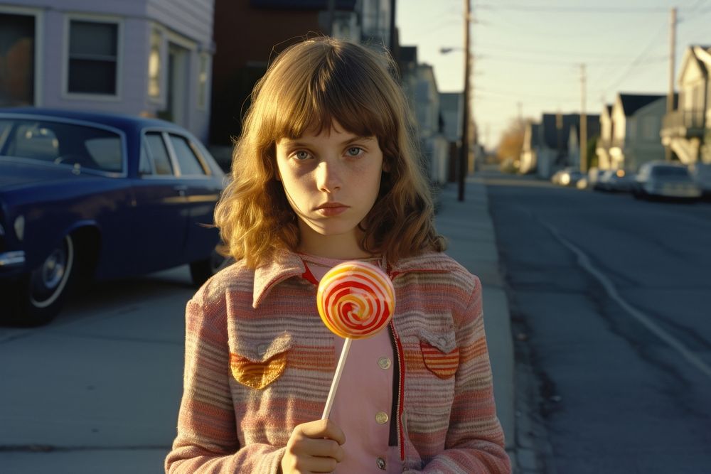 Young American girl portrait lollipop photo.