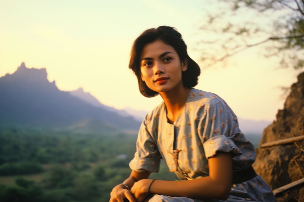 Young Thai woman mountain portrait travel.