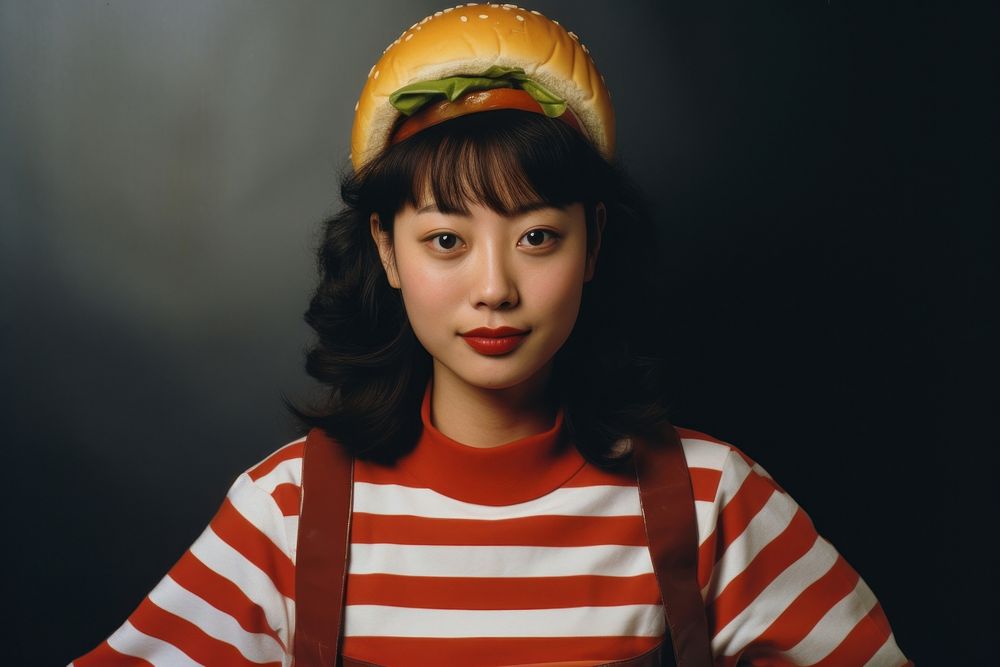 Asian American female portrait burger photo.