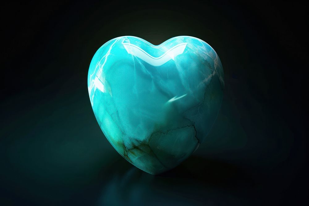 Turquoise stone gemstone heart black background.