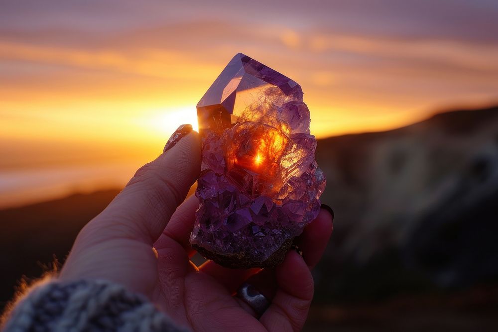 Amethyst jewelry crystal sunset.