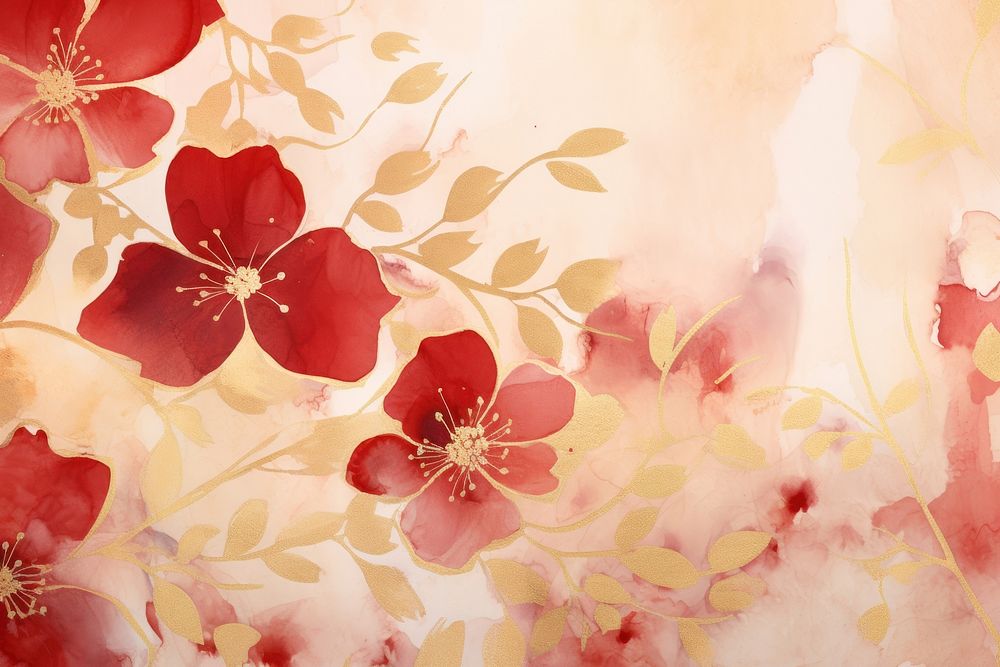 Red floral watercolor background backgrounds painting blossom.