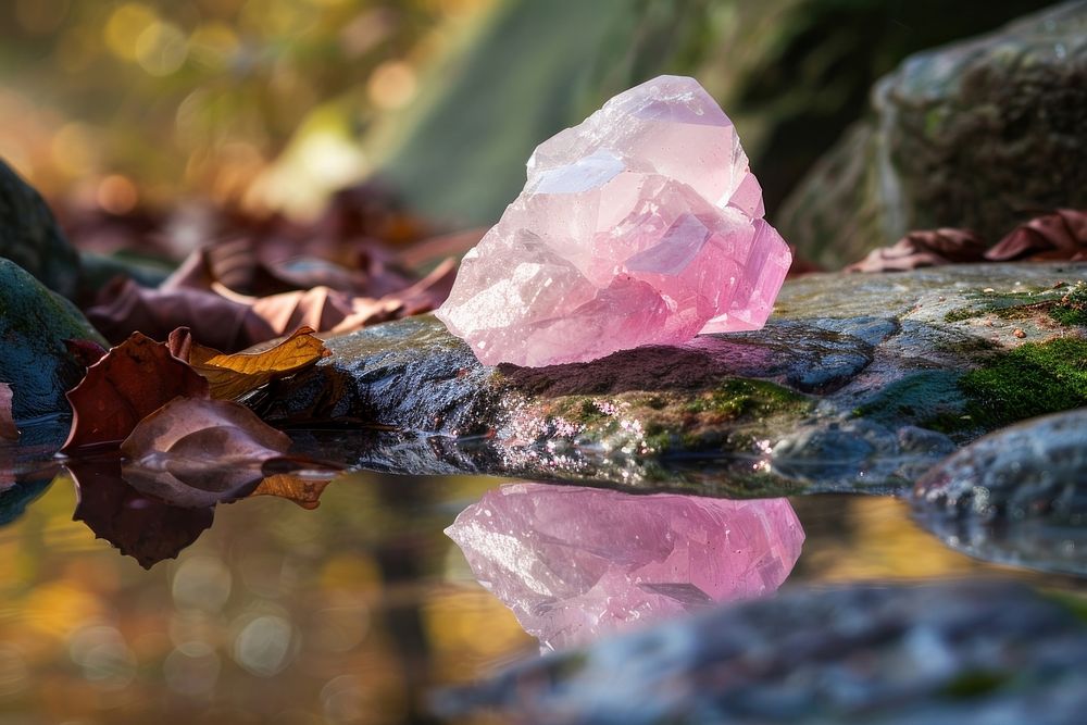 Rose quartz crystal reflection mineral.