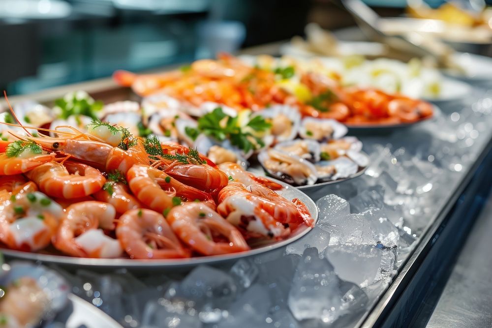 Seafood seafood buffet table.