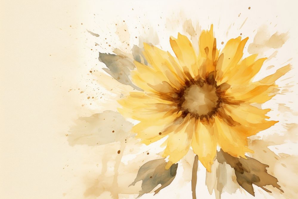 Sunflower watercolor minimal background sunflower painting petal.