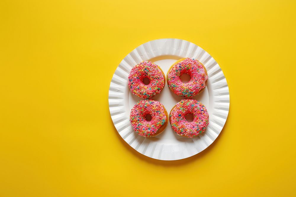 Donuts plate yellow food.