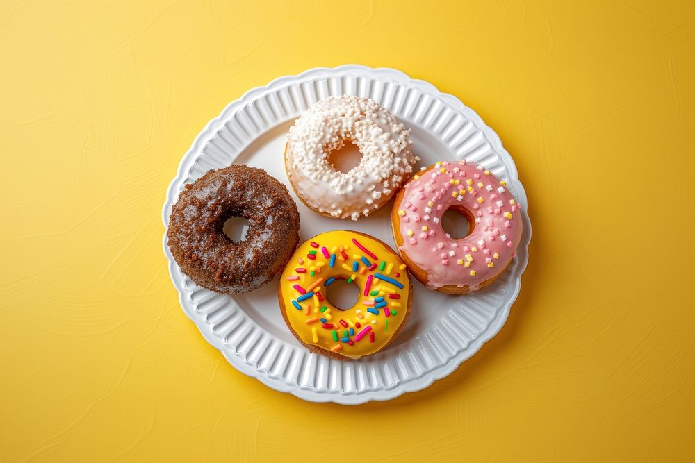 Donuts plate yellow food.