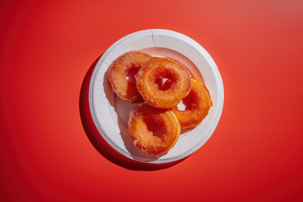 Donuts plate food red.