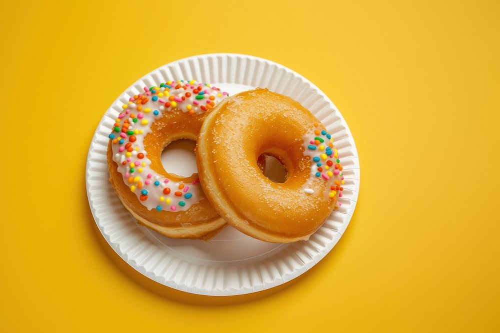Donuts plate yellow bagel.