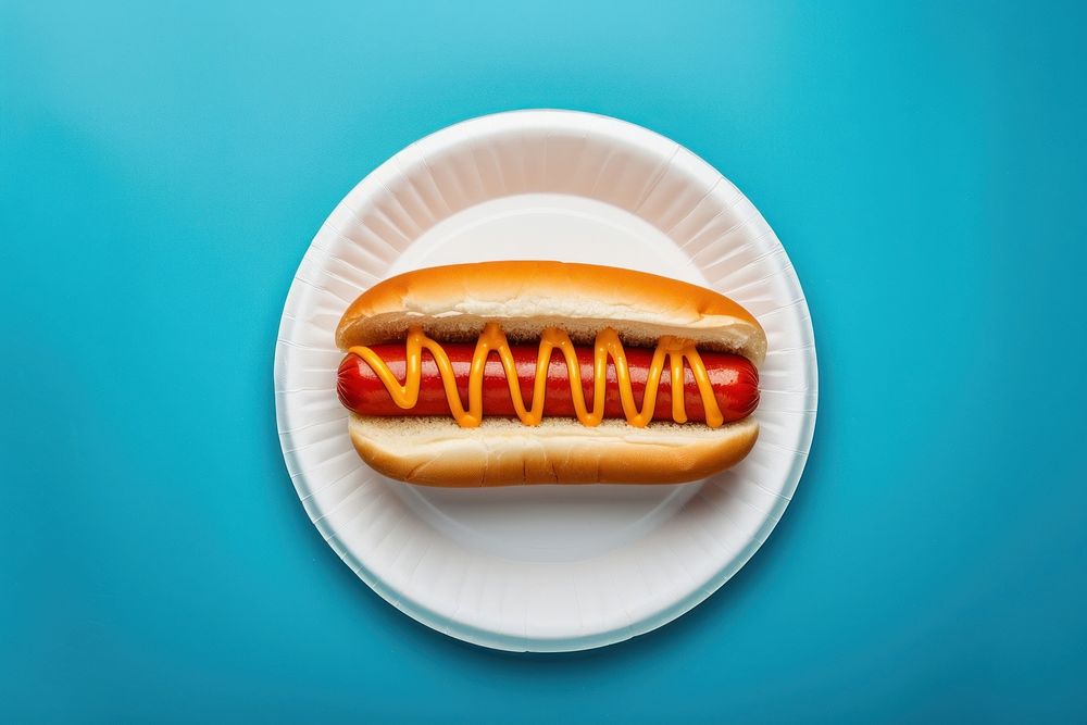 Hot dog ketchup plate food.