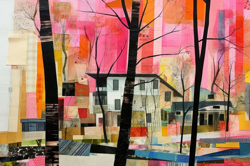 Collage painting pattern tree.