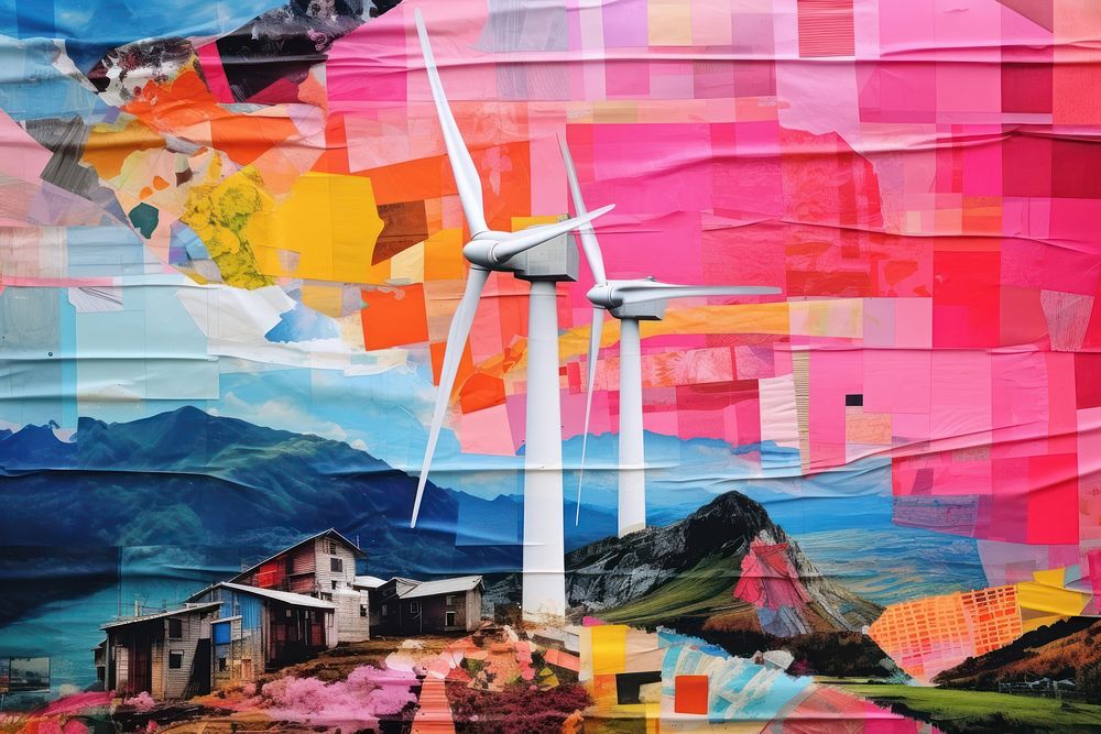 Turbine painting outdoors collage.