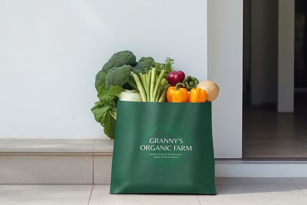 Delivery paper grocery shopping bag mockup psd