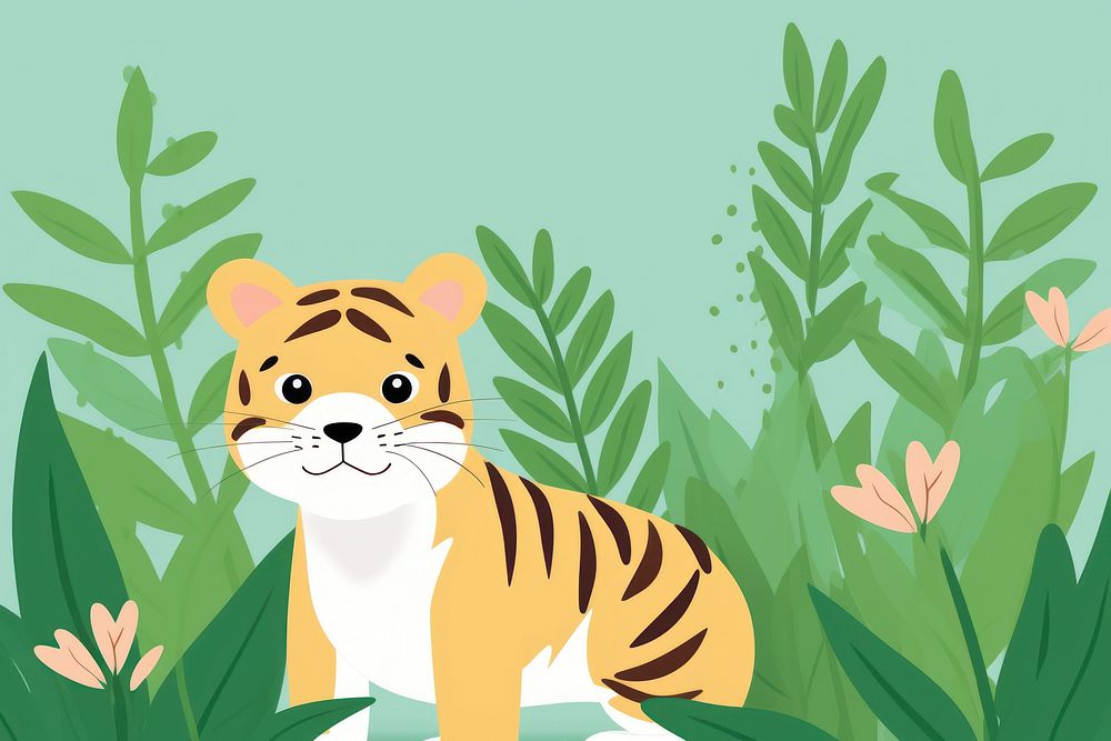 Tiger cute animal wildlife outdoors cartoon.