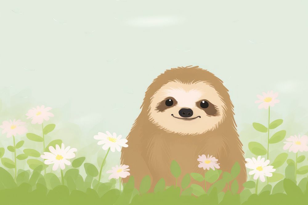 Sloth cute animal flower wildlife cartoon.