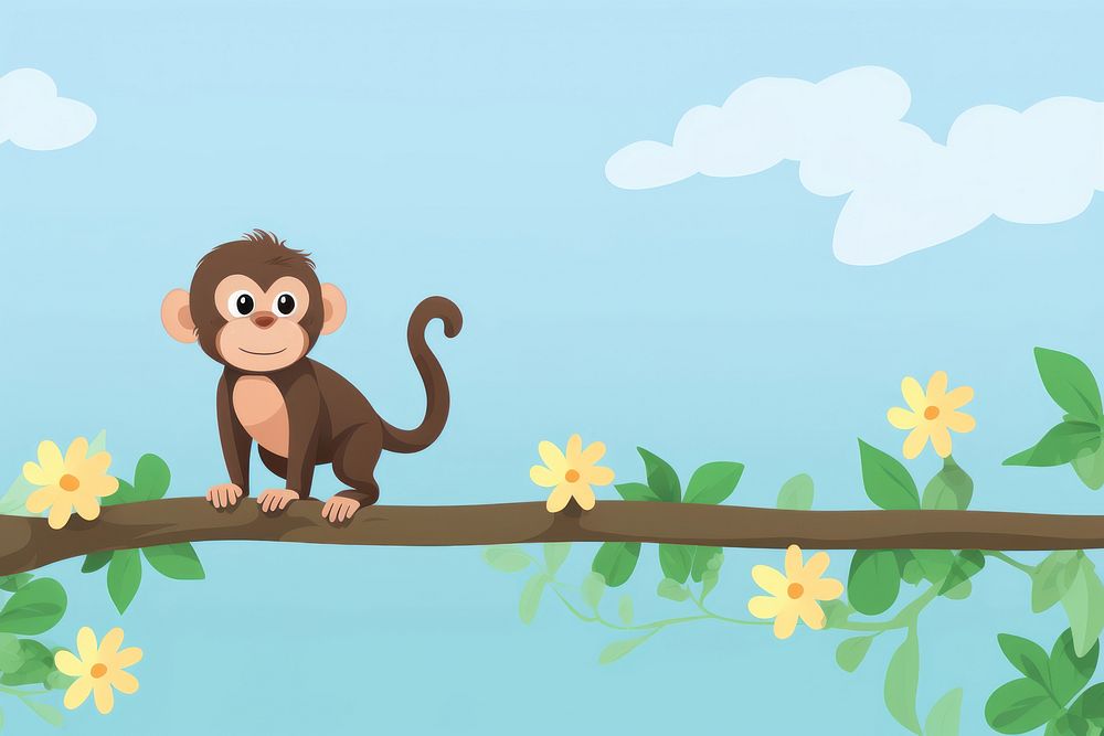 Monkey cute animal cartoon wildlife branch.