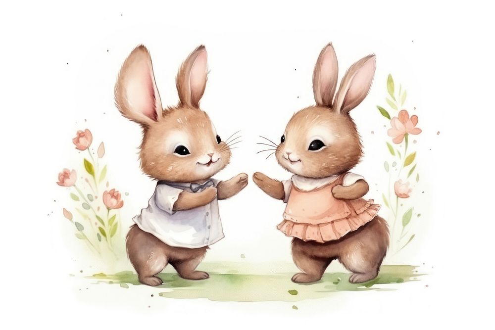 Rabbits holding hands dancing animal cartoon mammal.
